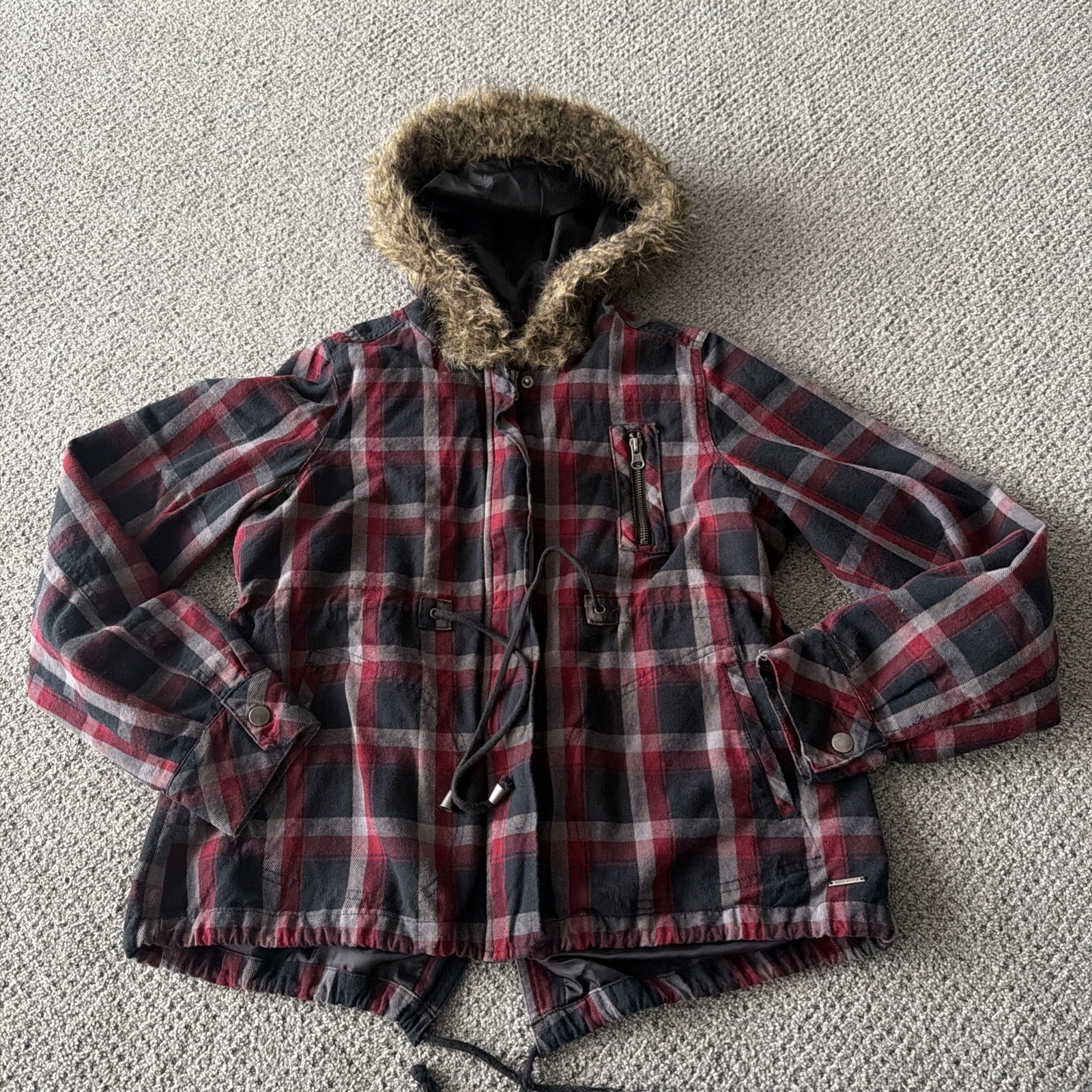 Women's Vintage Y2k Hang Ten Plaid Fur Tr Hood Jacket Bella Swan. Hoodie. Large